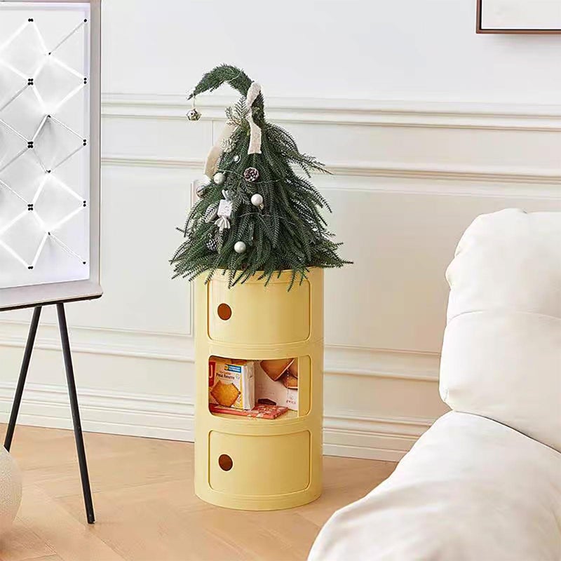 BxuxJar 3 Tier Round Nightstand with Drawers, Light Yellow Round Side Table Small Plastic Storage End Table Suitable for Bedroom, Living Room, Bathroom - Image 2