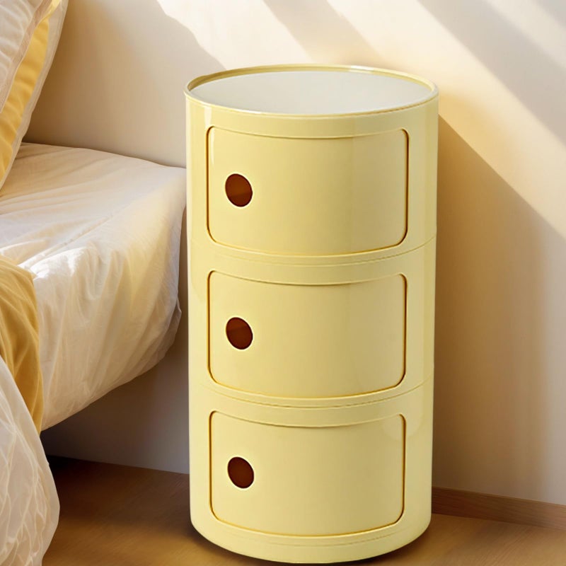 BxuxJar 3 Tier Round Nightstand with Drawers, Light Yellow Round Side Table Small Plastic Storage End Table Suitable for Bedroom, Living Room, Bathroom - Image 5