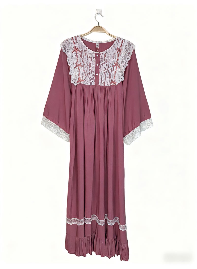 Orchid Palace Princess Style Red Nightgown for Women Summer Lace Long Knee-Length Sweet Pajamas Home Wear - Image 2