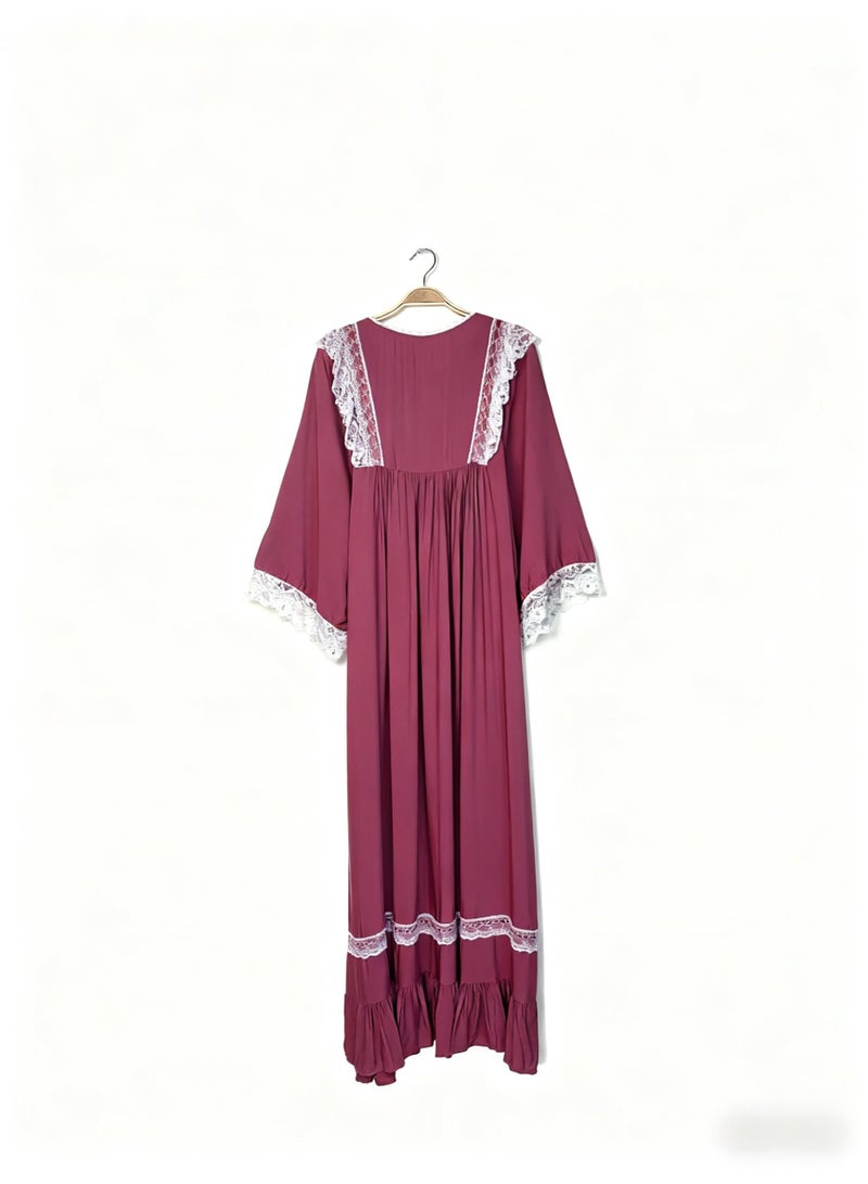 Orchid Palace Princess Style Red Nightgown for Women Summer Lace Long Knee-Length Sweet Pajamas Home Wear - Image 3