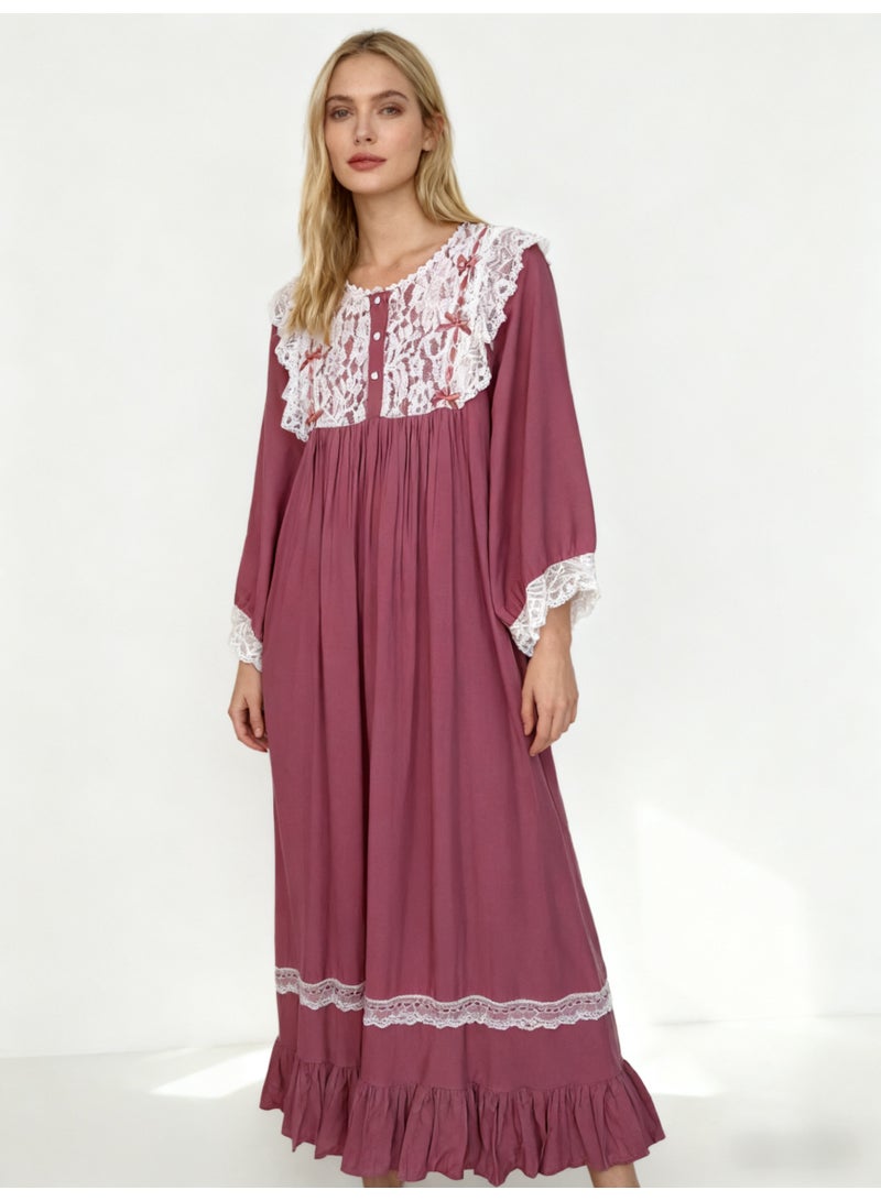 Orchid Palace Princess Style Red Nightgown for Women Summer Lace Long Knee-Length Sweet Pajamas Home Wear - Image 1