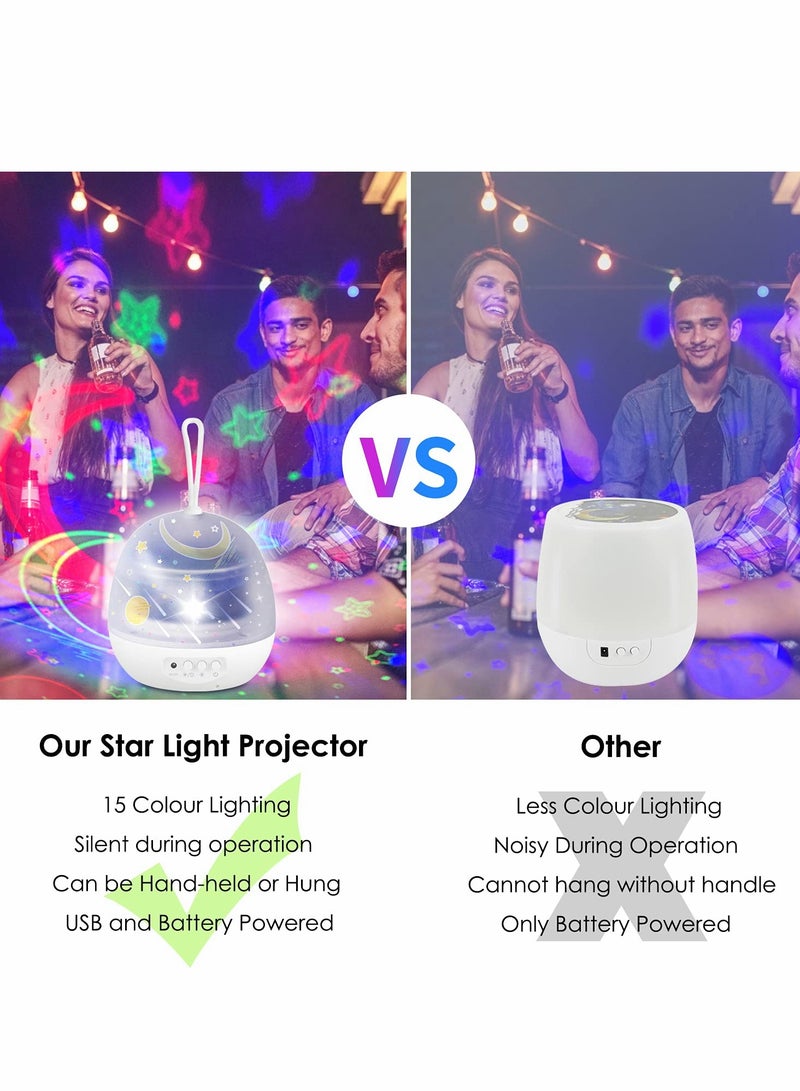 KASTWAVE Night Light Projector, Silent Star Lights Rotaing Projector Galaxy Projector Light for Baby Kids Bedroom with 4 Projection Films 15 Colors, White - Image 4