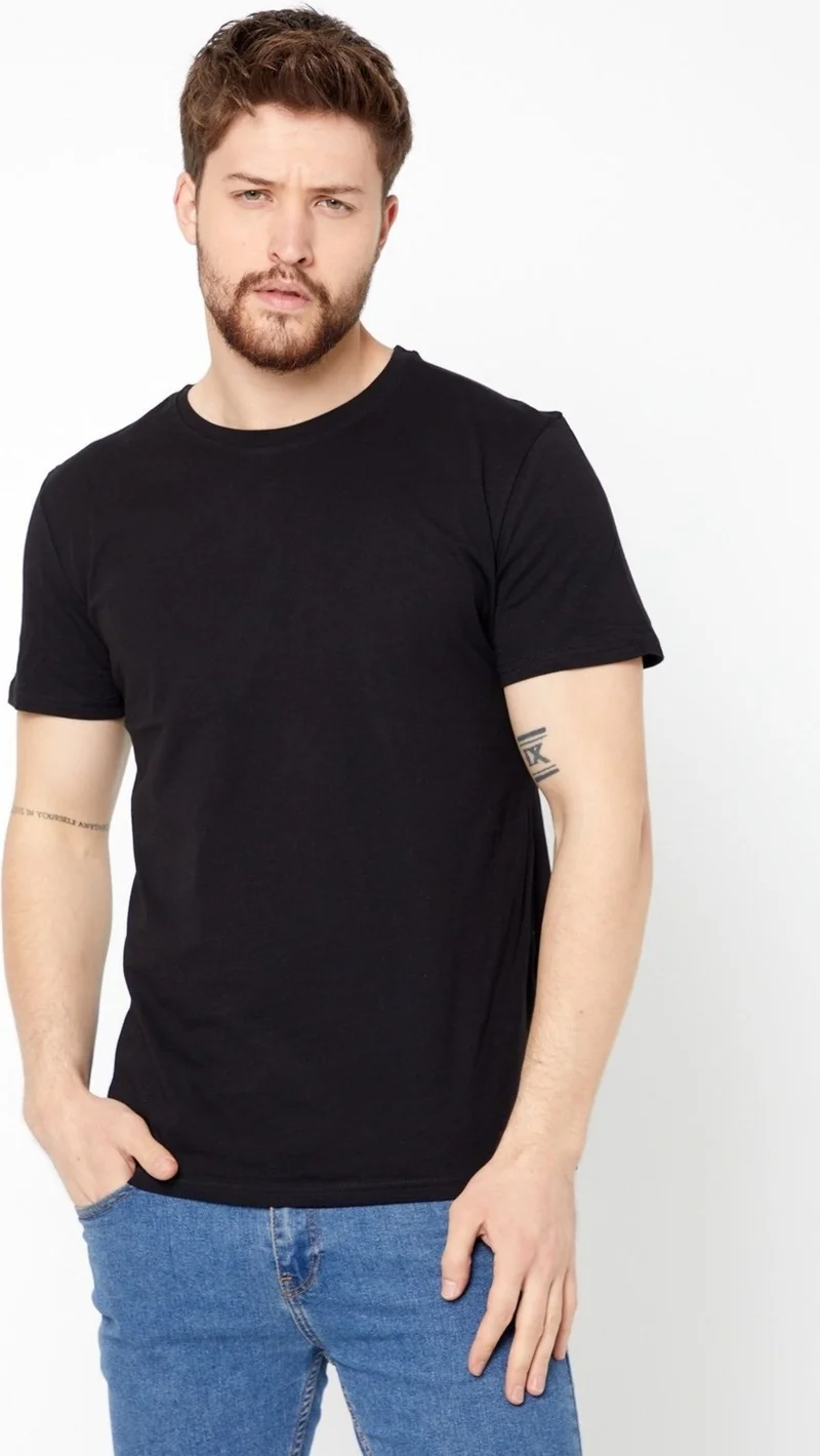 mmetalic Men's Black T-Shirt Regular Fit Comfortable Cut Crew Neck Basic T-Shirt