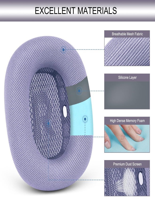 GEVO Upgraded Ear Cushions Replacement Earpads for 2024 New Apple AirPods Max Headphones, Mesh Fabric Ear Pads Cover with Memory Foam and Magnet for AirPods Max Fresh Color (Purple) - Image 4