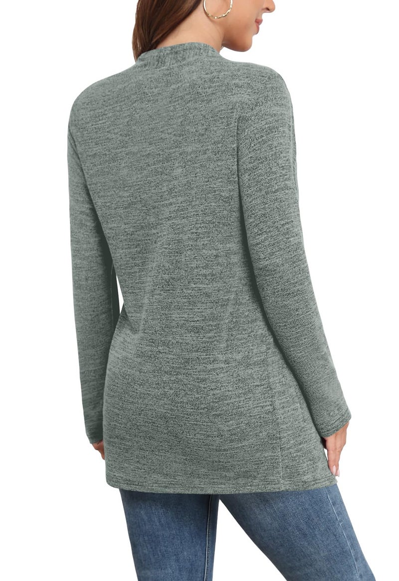 Yincro Womens Lightweight Cardigan Long Sleeve Open Front Casual Sweater Cardigans with Pockets (Gray Green, M) - Image 2