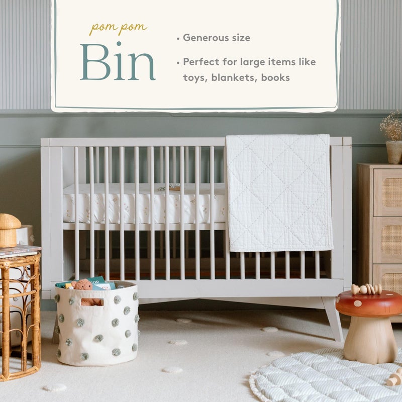 Pehr Pom Pom Basket, Bin (Natural) | 100% Cotton Canvas Storage for Nursery, Playroom & Home | Decorative Organizer | 13â€D x 12â€H - Image 4