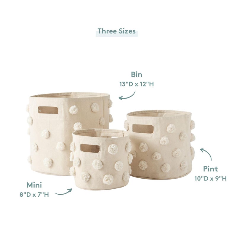 Pehr Pom Pom Basket, Bin (Natural) | 100% Cotton Canvas Storage for Nursery, Playroom & Home | Decorative Organizer | 13â€D x 12â€H - Image 2