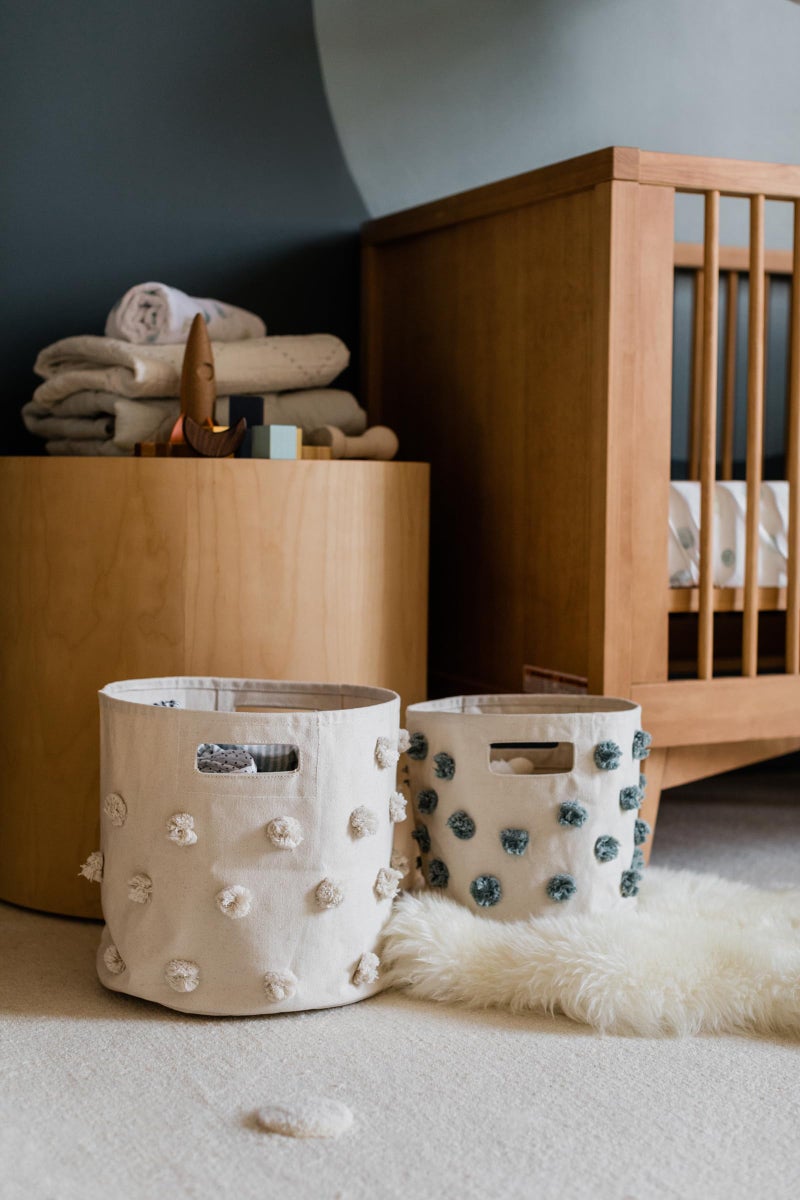 Pehr Pom Pom Basket, Bin (Natural) | 100% Cotton Canvas Storage for Nursery, Playroom & Home | Decorative Organizer | 13â€D x 12â€H - Image 5