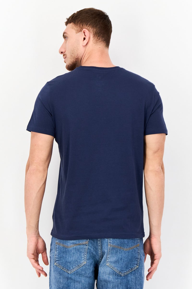MESSI Men Round Neck Short Sleeve Graphic Print T-Shirt, Navy - Image 3