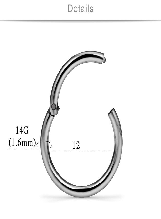 SCERRING حلقتان من التيتانيوم مقاس 14G G23، بمفصلات قابلة للضغط، مناسبتان لثقب الحاجز الأنفي، والشفاه، والغضروف، والزنمة، بالإضافة إلى أقراط أخرى لثقب الجسم، بطول 12 مم. - Image 4