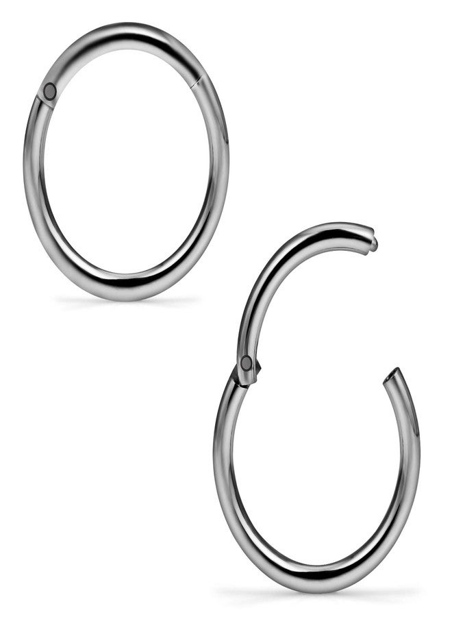 SCERRING حلقتان من التيتانيوم مقاس 14G G23، بمفصلات قابلة للضغط، مناسبتان لثقب الحاجز الأنفي، والشفاه، والغضروف، والزنمة، بالإضافة إلى أقراط أخرى لثقب الجسم، بطول 12 مم. - Image 1