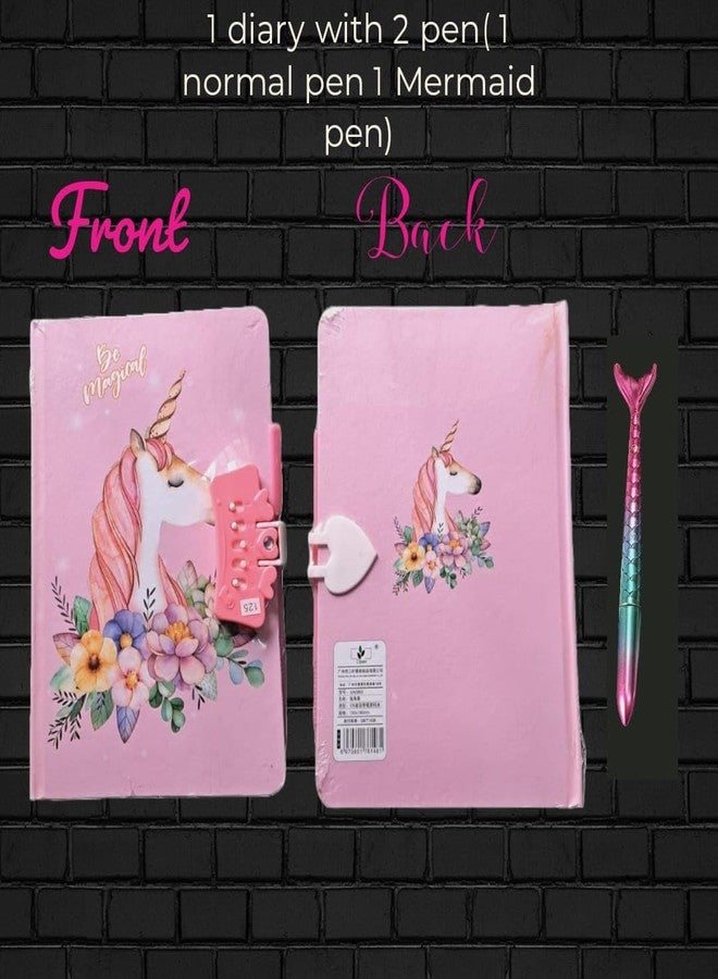 Sellon1 Unicorn Lock Diary With Mermaid Pen For Girls Return Gifts Diary, Kids Diary With Pen, Unicorn Password Diary Birthday Return Gifts Diary For Girls & Boys (Unicorn pink 2) - Image 2