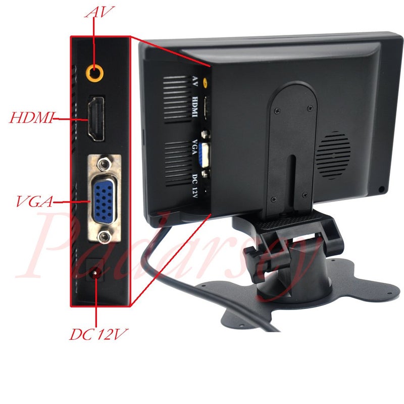 Padarsey 7 Inch Monitor HDMI - 1024x600 HD TFT LCD Screen Display AV VGA Input Built in Speaker for Raspberry Pi 3 Model B+ 3B CCTV Computer PC DVR Car - Image 3