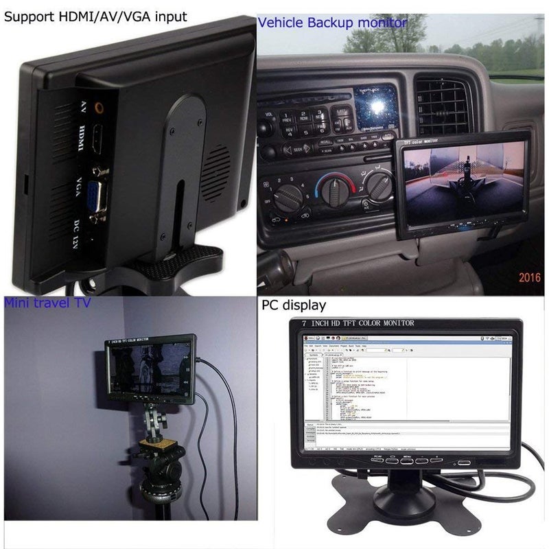Padarsey 7 Inch Monitor HDMI - 1024x600 HD TFT LCD Screen Display AV VGA Input Built in Speaker for Raspberry Pi 3 Model B+ 3B CCTV Computer PC DVR Car - Image 4