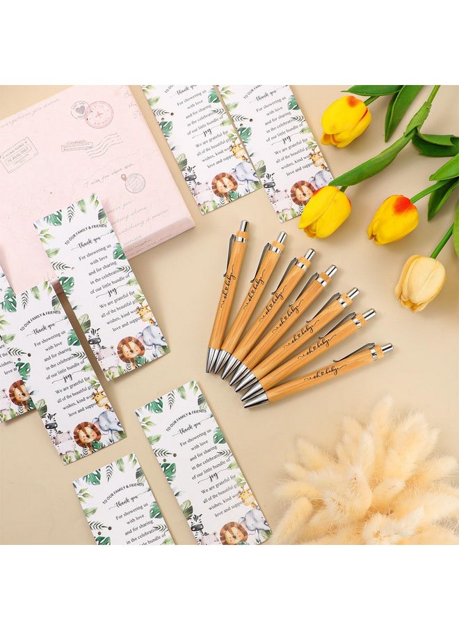 Zhanmai - 50 Sets Safari Baby Shower Favors Includes Bamboo Pens And Baby Shower Thank You Cards Silver Cable Ties Jungle Safari Woodland Baby Shower Decorations Gender Reveal For Guest Prizes - Image 1