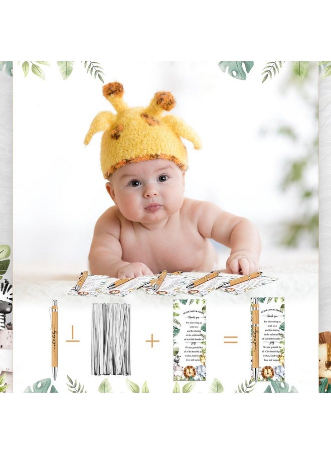 Zhanmai - 50 Sets Safari Baby Shower Favors Includes Bamboo Pens And Baby Shower Thank You Cards Silver Cable Ties Jungle Safari Woodland Baby Shower Decorations Gender Reveal For Guest Prizes - Image 1