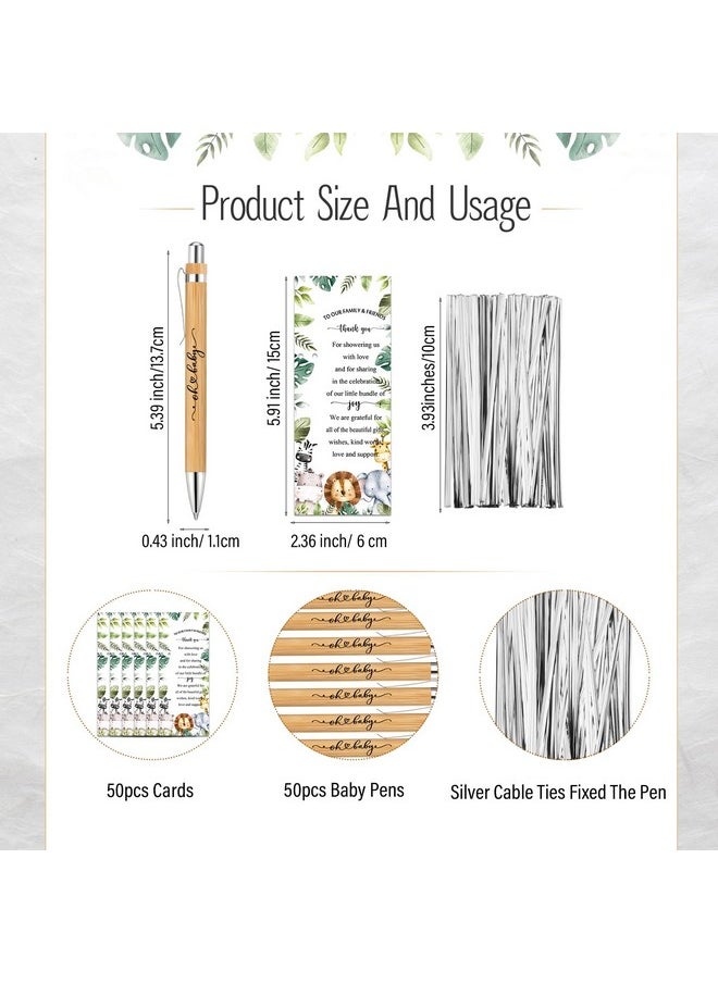Zhanmai - 50 Sets Safari Baby Shower Favors Includes Bamboo Pens And Baby Shower Thank You Cards Silver Cable Ties Jungle Safari Woodland Baby Shower Decorations Gender Reveal For Guest Prizes - Image 1