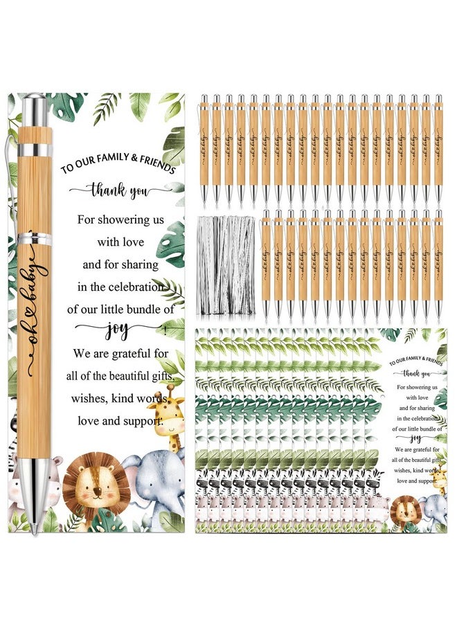 Zhanmai - 50 Sets Safari Baby Shower Favors Includes Bamboo Pens And Baby Shower Thank You Cards Silver Cable Ties Jungle Safari Woodland Baby Shower Decorations Gender Reveal For Guest Prizes - Image 1