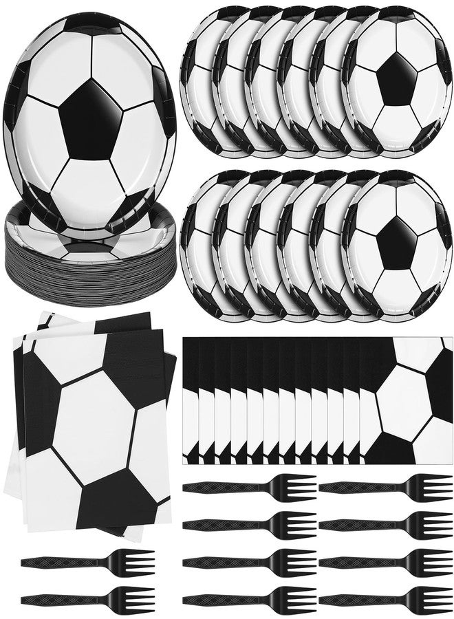 Domensi 180 PC Soccer Party Plates and Napkins Decorations Supplies 9 Inch Paper Dinner Dessert Plates Napkins Disposable Forks Tableware Set for Soccer Sports Birthday Party Decorations - Image 1
