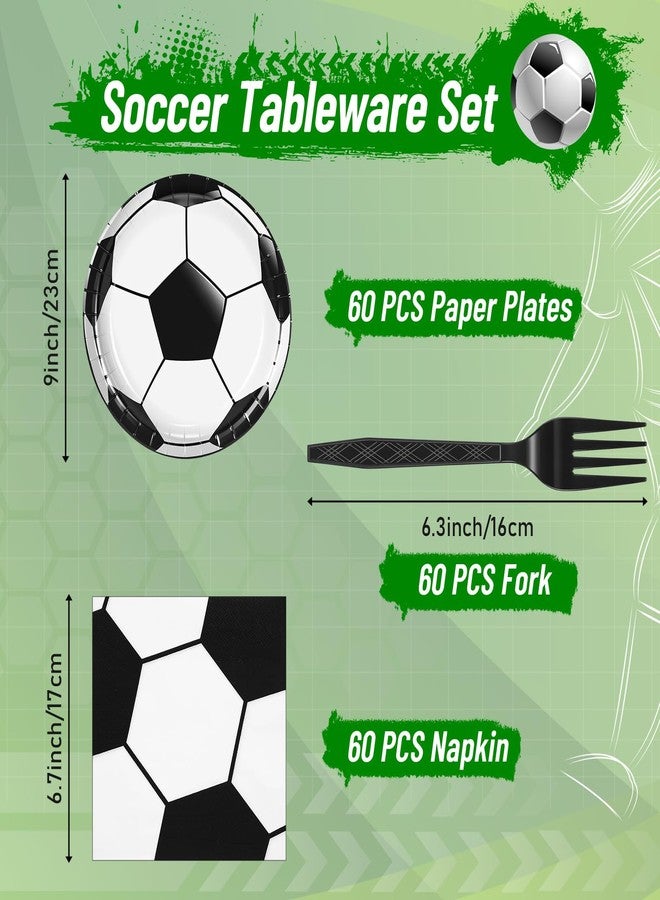 Domensi 180 PC Soccer Party Plates and Napkins Decorations Supplies 9 Inch Paper Dinner Dessert Plates Napkins Disposable Forks Tableware Set for Soccer Sports Birthday Party Decorations - Image 2