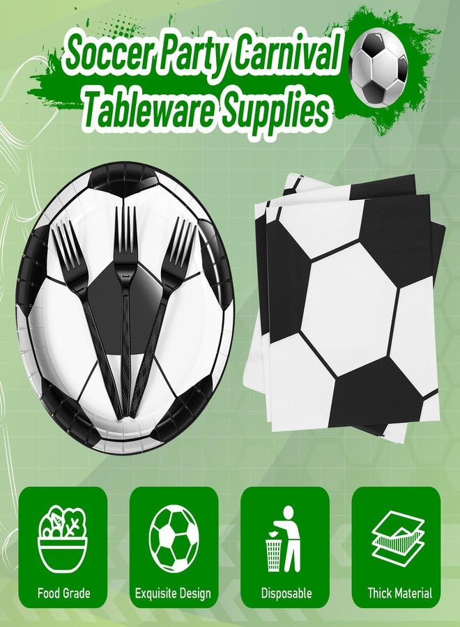 Domensi 180 PC Soccer Party Plates and Napkins Decorations Supplies 9 Inch Paper Dinner Dessert Plates Napkins Disposable Forks Tableware Set for Soccer Sports Birthday Party Decorations - Image 3