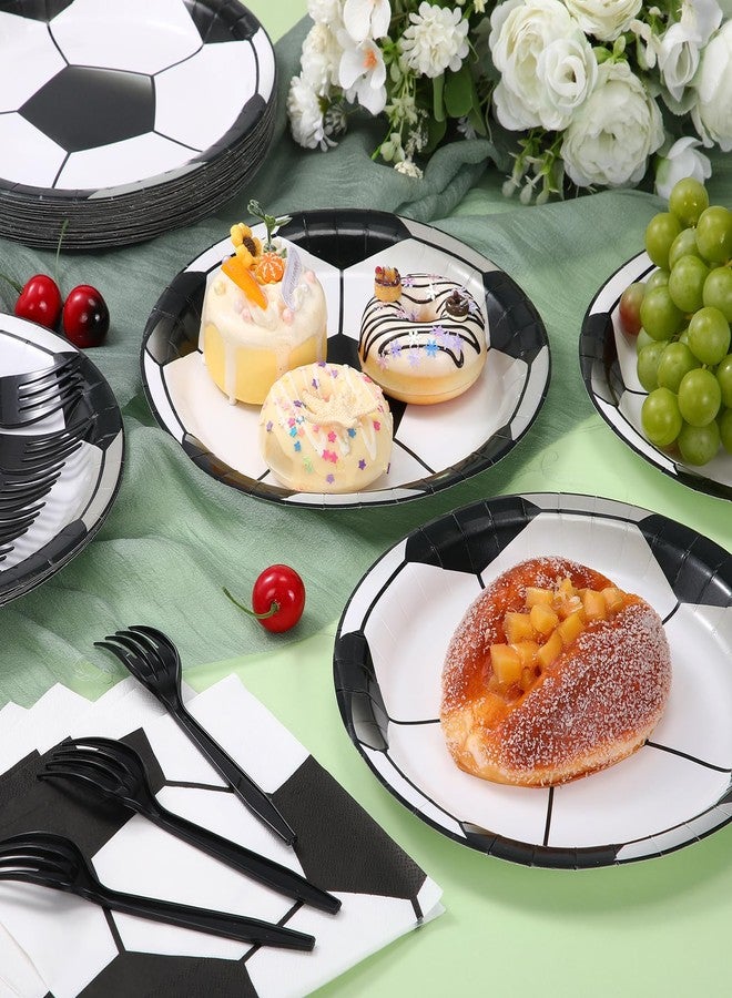 Domensi 180 PC Soccer Party Plates and Napkins Decorations Supplies 9 Inch Paper Dinner Dessert Plates Napkins Disposable Forks Tableware Set for Soccer Sports Birthday Party Decorations - Image 4