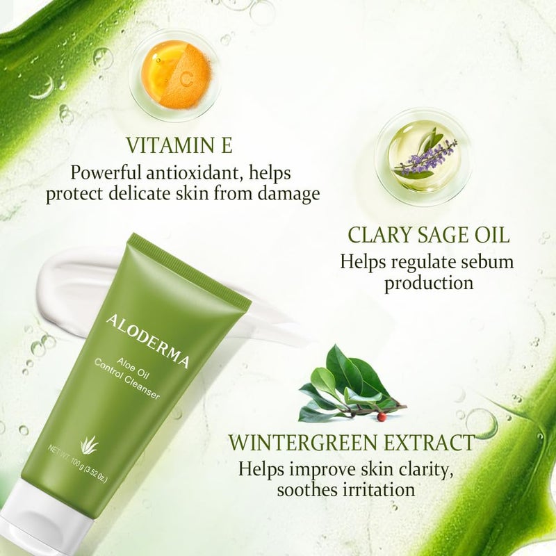 Aloderma Oil Controlling Facial Cleanser Made within 12 Hours of Harvest with Organic Aloe Vera - Clear Breakouts - Wintergreen to Help Purify & Deeeply Cleanse Pores - Calming Aloe Facial Wash, 3.5oz - Image 2