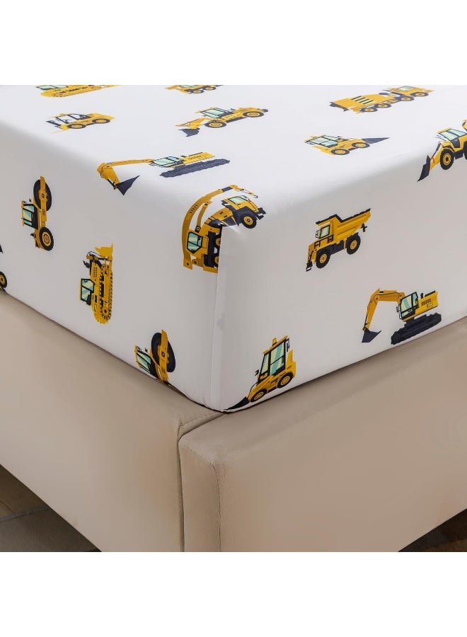 Cokouchyi 3-Piece Twin Size Kids Bed Sheet Set by Soft & Breathable Kids Fitted Sheet, Construction Kids Twin Bed Flat Sheet for Boys Deep Pocket (Twin)  - Image 4