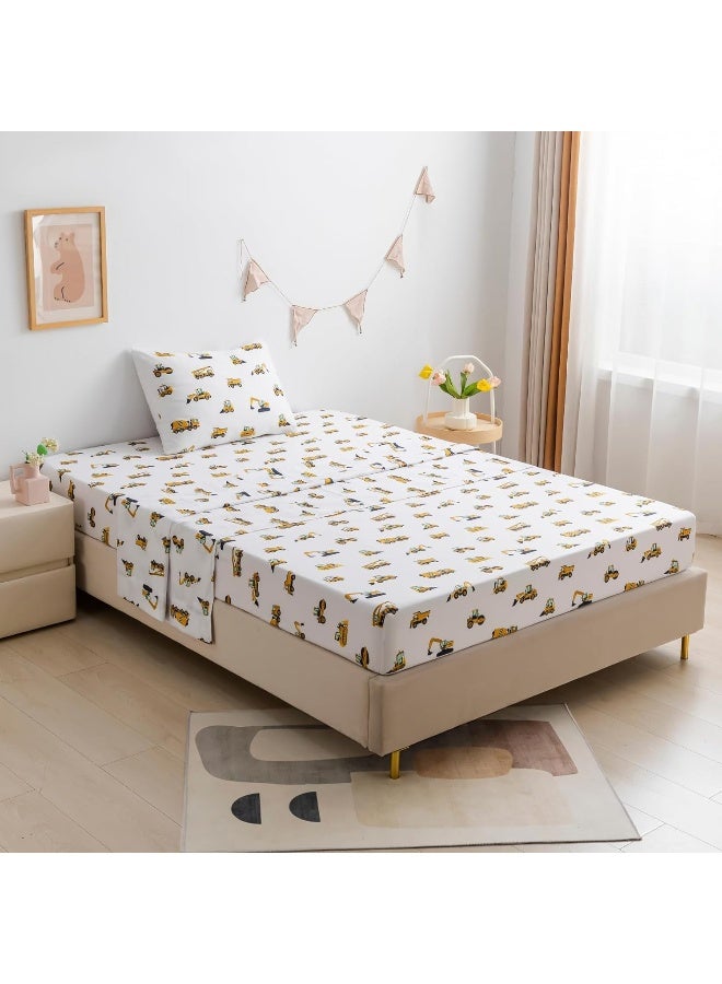 Cokouchyi 3-Piece Twin Size Kids Bed Sheet Set by Soft & Breathable Kids Fitted Sheet, Construction Kids Twin Bed Flat Sheet for Boys Deep Pocket (Twin)  - Image 3