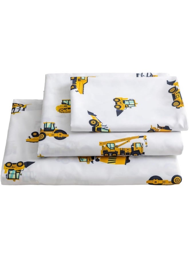 Cokouchyi 3-Piece Twin Size Kids Bed Sheet Set by Soft & Breathable Kids Fitted Sheet, Construction Kids Twin Bed Flat Sheet for Boys Deep Pocket (Twin)  - Image 2