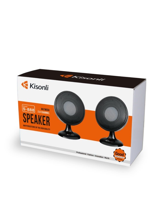Kisonli S-888 Multimedia 2.0 Channel USB Powered Speaker with AUX Cable – Stereo Desktop Speaker for PC & Laptop - Image 1