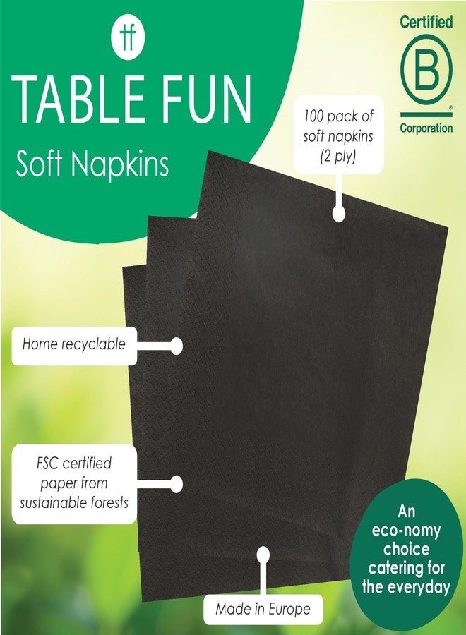 توكينج تيبلز مناديل ورقية ناعمة سوداء من Talking Tables، عبوة من 100 منديل، للاستخدام مرة واحدة، لحفلات أعياد الميلاد والكريسماس وحفلات الزفاف والطعام وأدوات المائدة اليومية، قابلة لإعادة التدوير، مصنوعة في الاتحاد الأوروبي، طبقتان، 33 سم - Image 2