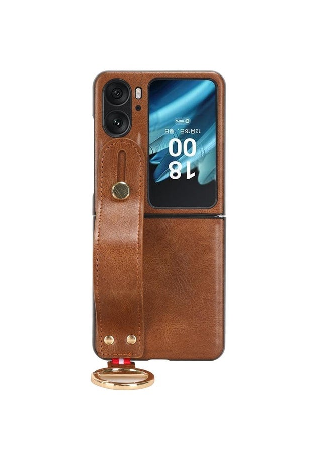 HuHa Case Cover For OPPO Find N2 Flip Wristband Leather Back Phone Case(Brown) - Image 2