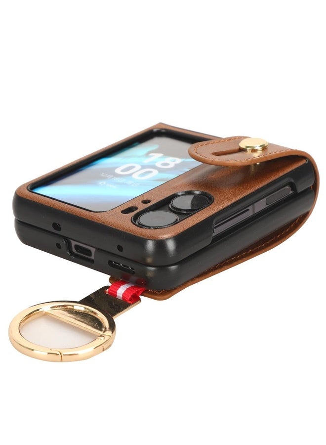 HuHa Case Cover For OPPO Find N2 Flip Wristband Leather Back Phone Case(Brown) - Image 3