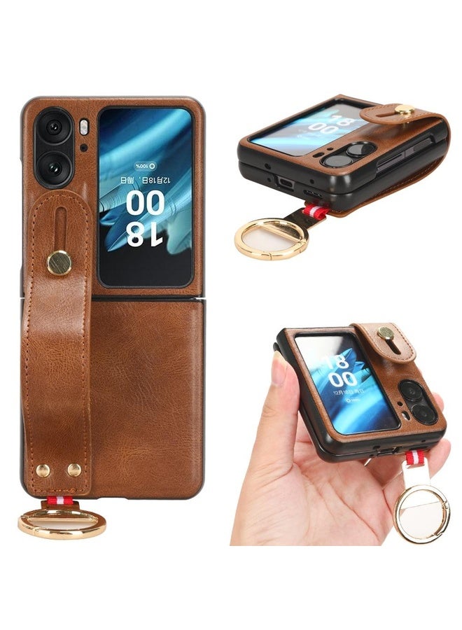 HuHa Case Cover For OPPO Find N2 Flip Wristband Leather Back Phone Case(Brown) - Image 1