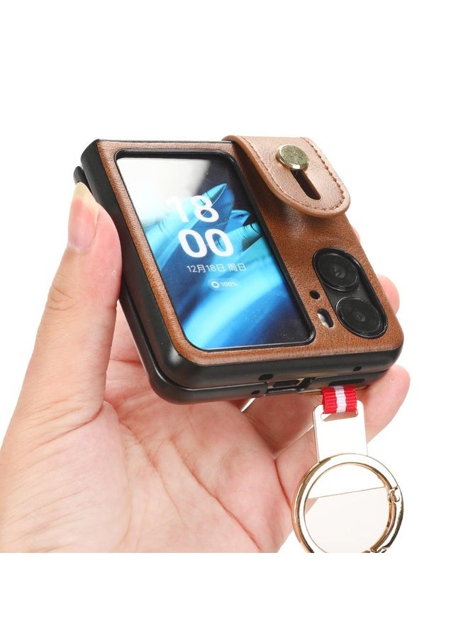 HuHa Case Cover For OPPO Find N2 Flip Wristband Leather Back Phone Case(Brown) - Image 5