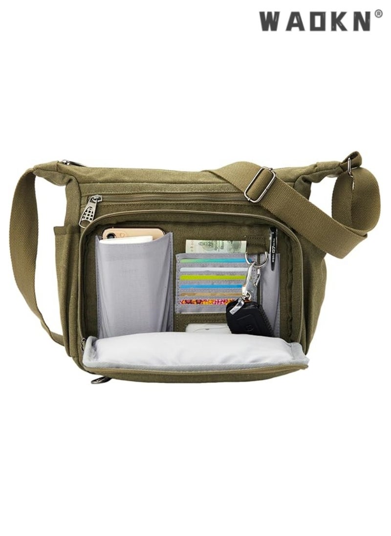 WAOKN - Trendy Canvas Laptop Messenger Bag, Fits 13-Inch Notebooks, Unisex Casual Water Bottle Storage, Effortlessly Create Your Own Personalized Crossbody Style - Image 1