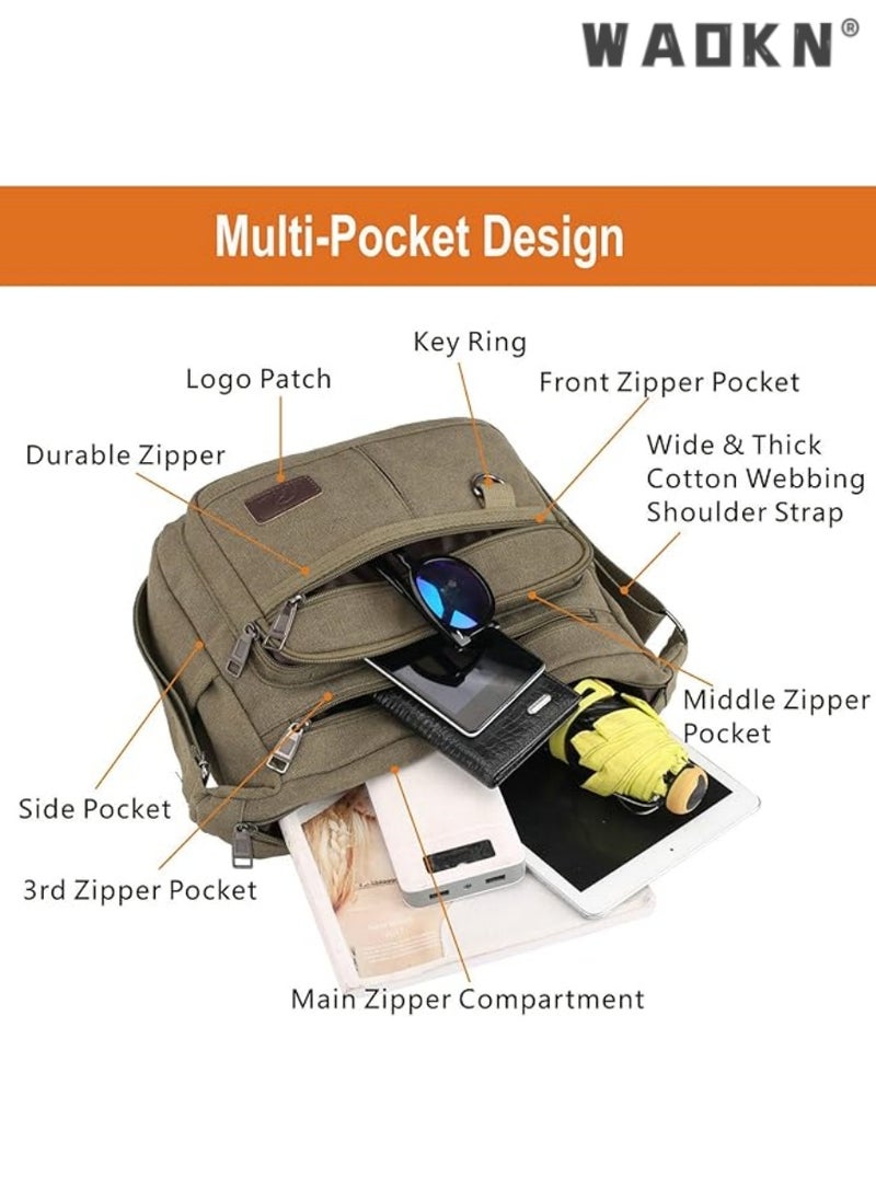 WAOKN - Trendy Canvas Laptop Messenger Bag, Fits 13-Inch Notebooks, Unisex Casual Water Bottle Storage, Effortlessly Create Your Own Personalized Crossbody Style - Image 1