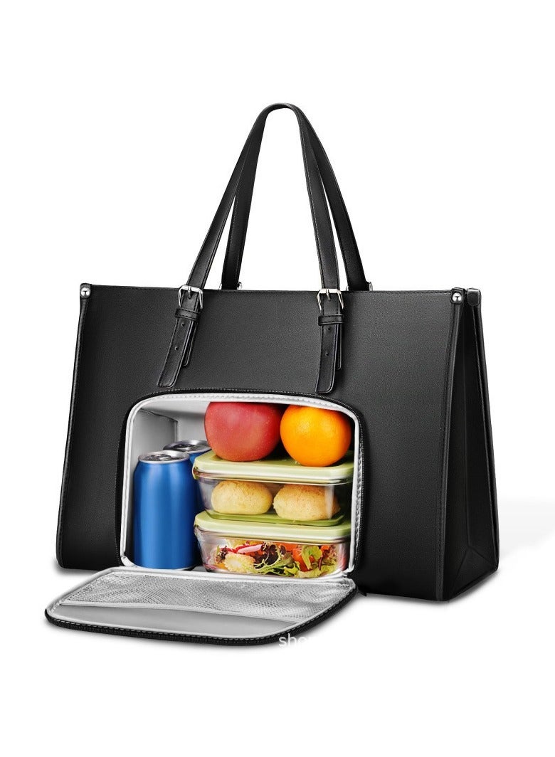 general New Laptop Tote with Insulated Lunch Composite 15.6 Inch PU Leather Briefcase (Black) - Image 1