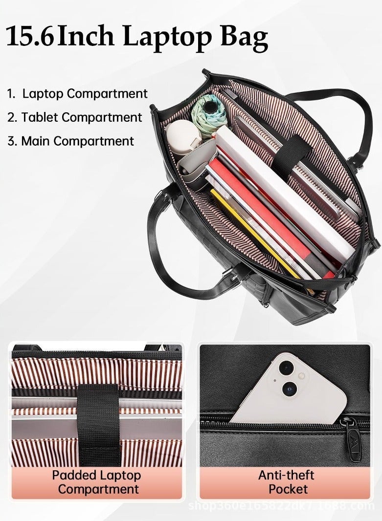general New Laptop Tote with Insulated Lunch Composite 15.6 Inch PU Leather Briefcase (Black) - Image 2