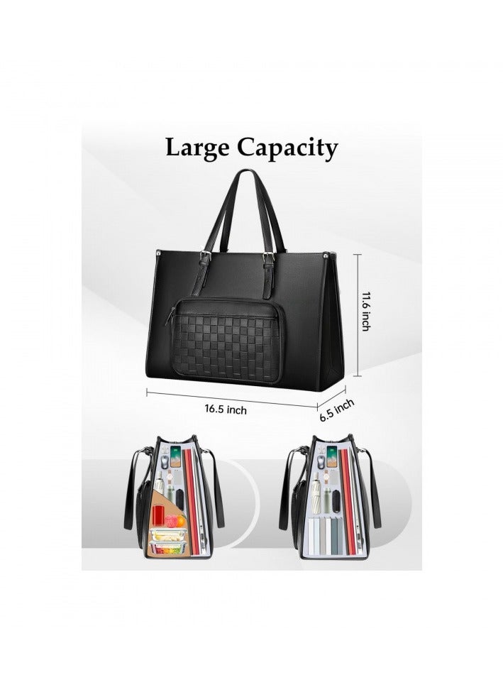 general New Laptop Tote with Insulated Lunch Composite 15.6 Inch PU Leather Briefcase (Black) - Image 3