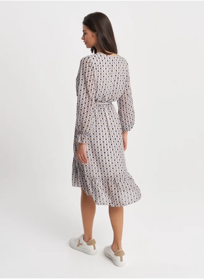 ZABAIONE Women's Navy Blue Geometric Print Wrap Dress