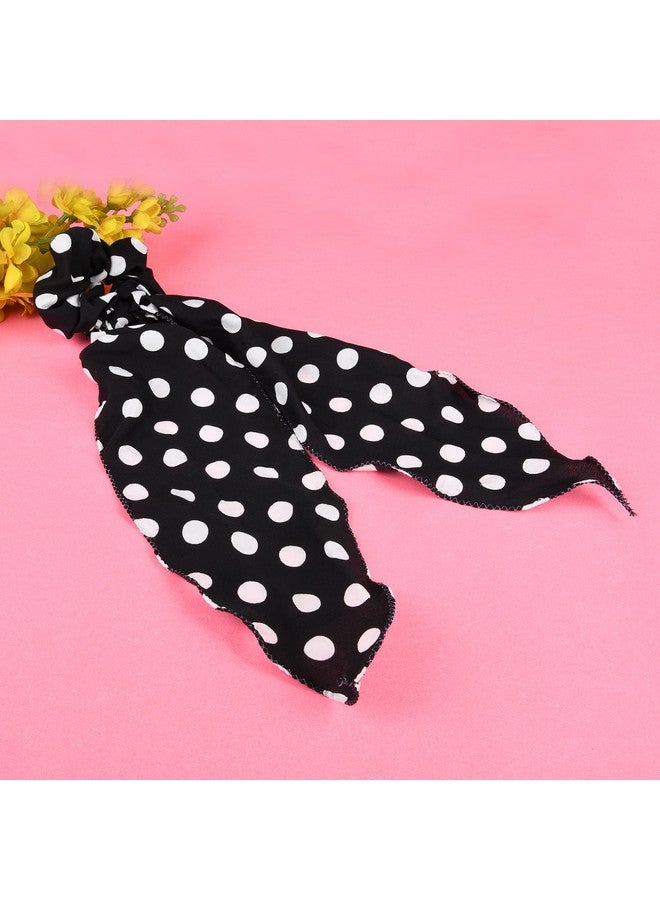 Nnr Polka Dots Hair Scarf Scrunchies, Elastic Hair Ties,2 In 1 Vintage Ponytail Holder Hair Scarves For Women - Pack Of 3 - Image 4