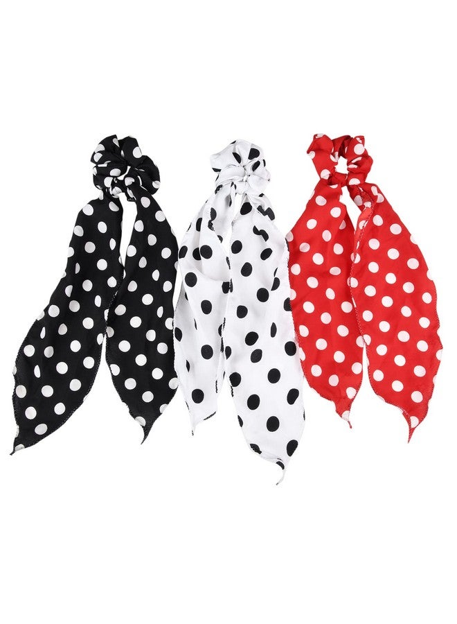 Nnr Polka Dots Hair Scarf Scrunchies, Elastic Hair Ties,2 In 1 Vintage Ponytail Holder Hair Scarves For Women - Pack Of 3 - Image 1