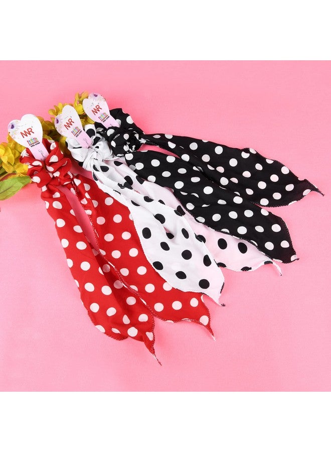 Nnr Polka Dots Hair Scarf Scrunchies, Elastic Hair Ties,2 In 1 Vintage Ponytail Holder Hair Scarves For Women - Pack Of 3 - Image 2