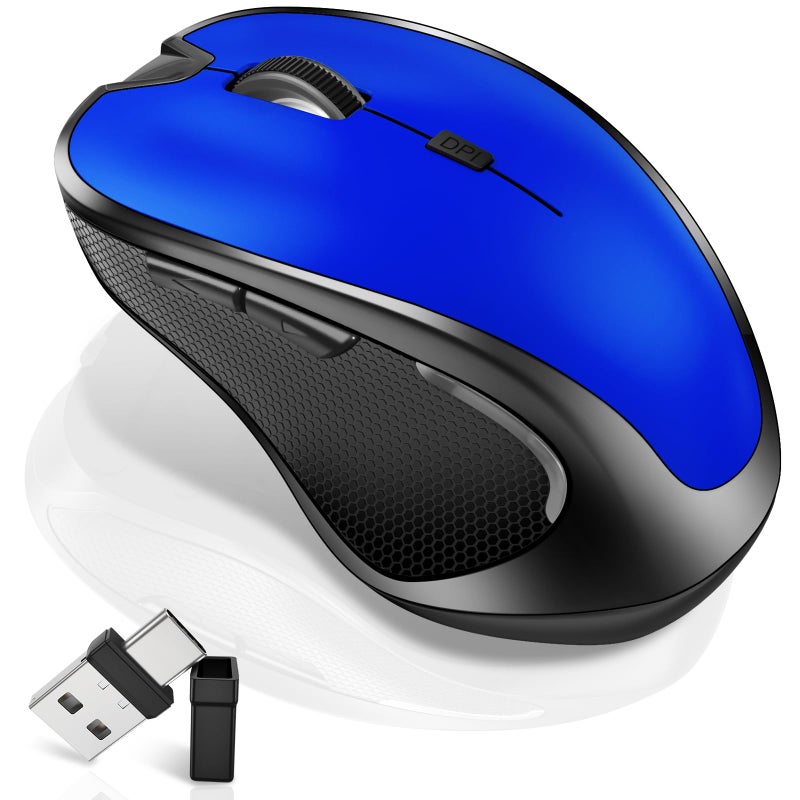 Normdecos Mouse for MacBook Wireless Bluetooth Mouse Laptop MacBook Air Mac Pro Rechargeable Silent PC iPad Optical Mouse with Jiggler Dual Mode Switch Bluetooth 5.2/3.0 and 2.4GHz USB Type-C Receiver Blue - Image 1