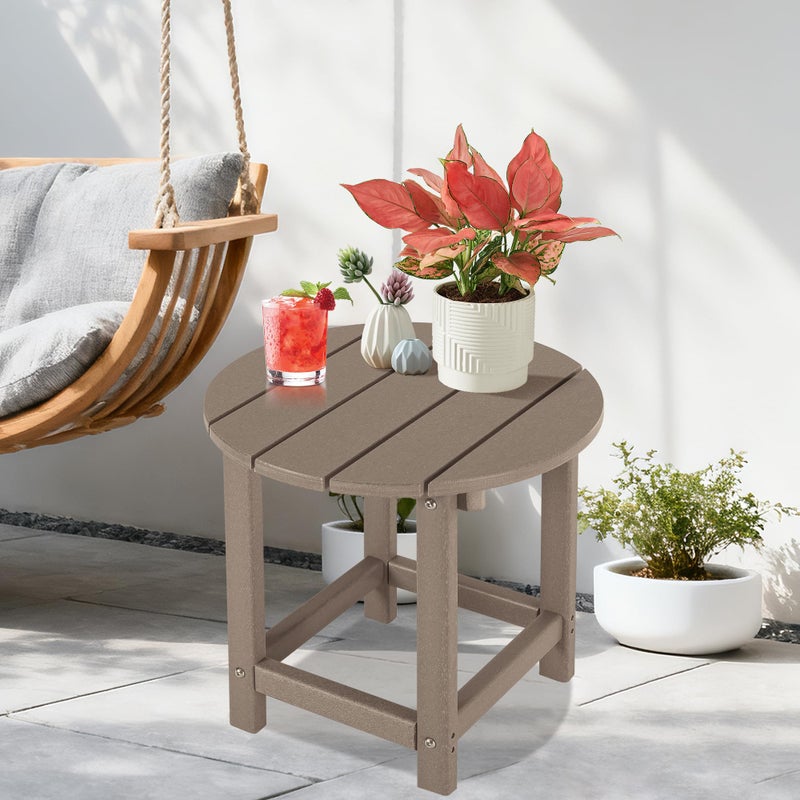 LZRS Round Adirondack Patio Side Table End Table, Outdoor Side Tables for Patio, Backyard,Pool, Indoor Companion, Easy Maintenance & Weather Resistant(Weather Wood) - Image 5