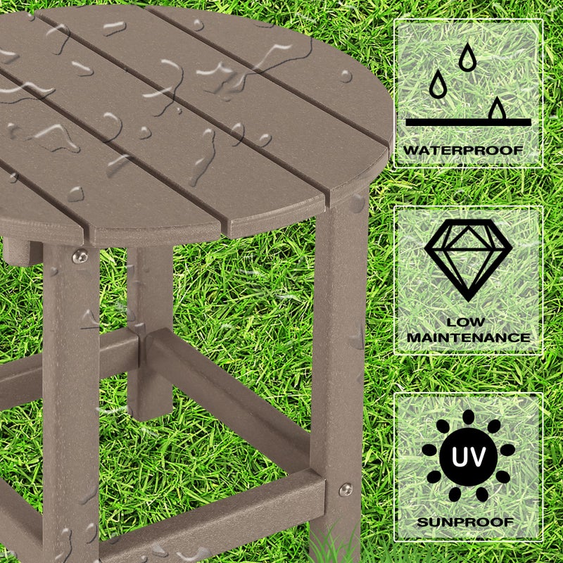 LZRS Round Adirondack Patio Side Table End Table, Outdoor Side Tables for Patio, Backyard,Pool, Indoor Companion, Easy Maintenance & Weather Resistant(Weather Wood) - Image 3