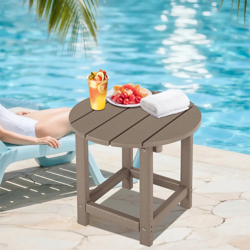 LZRS Round Adirondack Patio Side Table End Table, Outdoor Side Tables for Patio, Backyard,Pool, Indoor Companion, Easy Maintenance & Weather Resistant(Weather Wood) - Image 4