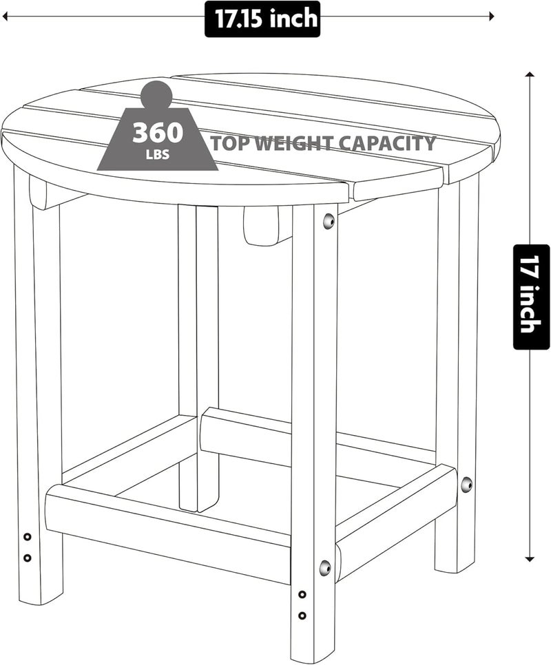 LZRS Round Adirondack Patio Side Table End Table, Outdoor Side Tables for Patio, Backyard,Pool, Indoor Companion, Easy Maintenance & Weather Resistant(Weather Wood) - Image 2
